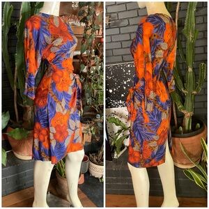 Vintage 80’s Floral Dolman Sleeve Wrap Waist Dress